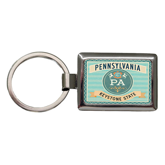 Pennsylvania PA Keystone State Travel Vacation Stamp Rectangle Metal Keychain