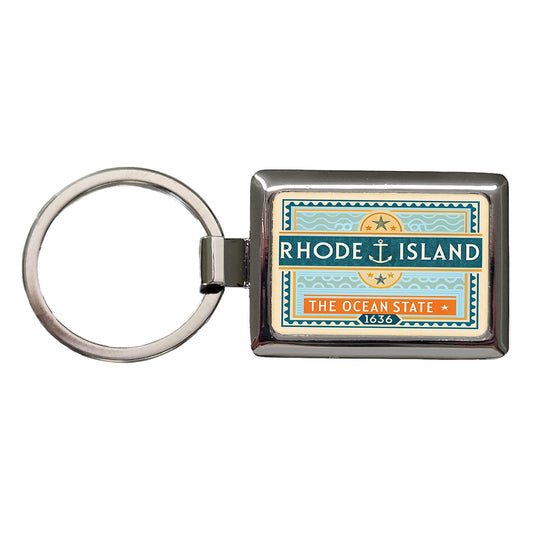 Rhode Island RI The Ocean State Travel Vacation Stamp Rectangle Metal Keychain
