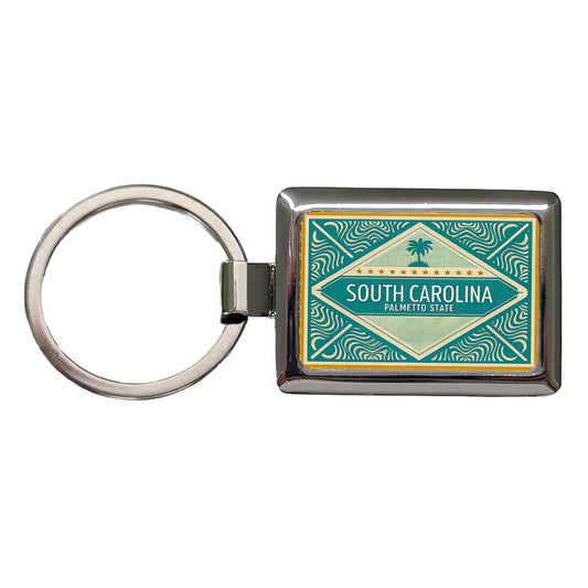 South Carolina SC Palmetto State Travel Vacation Stamp Rectangle Metal Keychain