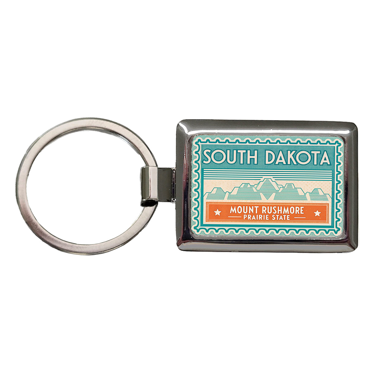South Dakota SD Mount Rushmore Prairie State Travel Vacation Stamp Rectangle Metal Keychain