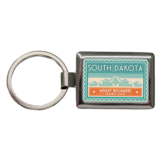 South Dakota SD Mount Rushmore Prairie State Travel Vacation Stamp Rectangle Metal Keychain