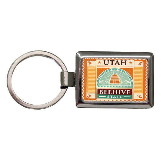 Utah UT Beehive State Travel Vacation Stamp Rectangle Metal Keychain
