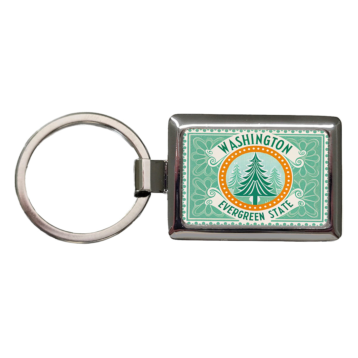 Washington WA Evergreen State Travel Vacation Stamp Rectangle Metal Keychain