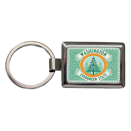 Washington WA Evergreen State Travel Vacation Stamp Rectangle Metal Keychain