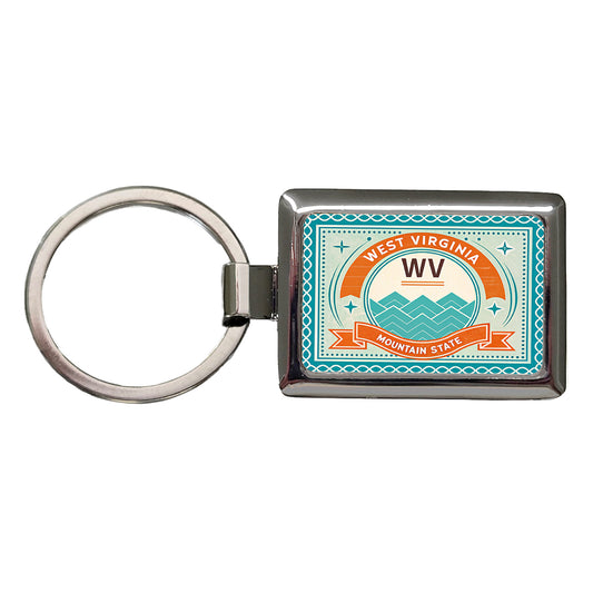 West Virginia WV Mountain State Travel Vacation Stamp Rectangle Metal Keychain