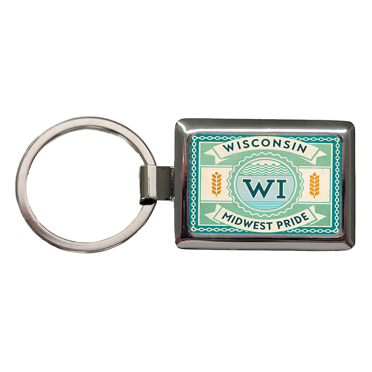 Wisconsin WI Midwest Pride State Travel Vacation Stamp Rectangle Metal Keychain