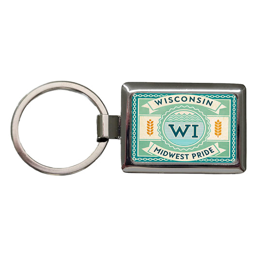 Wisconsin WI Midwest Pride State Travel Vacation Stamp Rectangle Metal Keychain