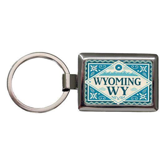 Wyoming WY State Travel Vacation Stamp Rectangle Metal Keychain