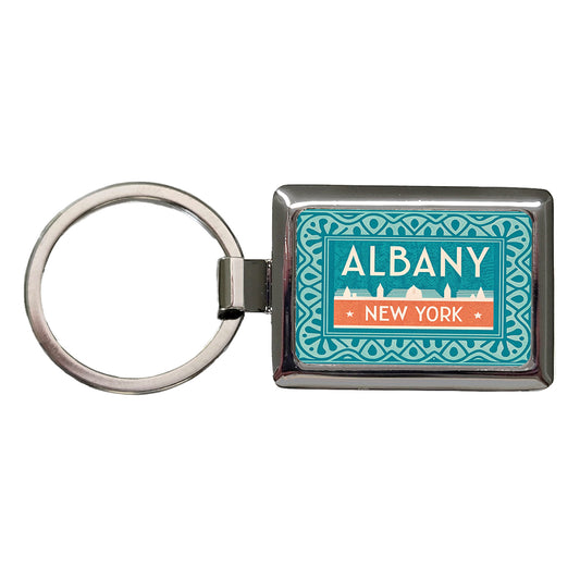 Albany NY New York Travel Vacation Stamp Rectangle Metal Keychain