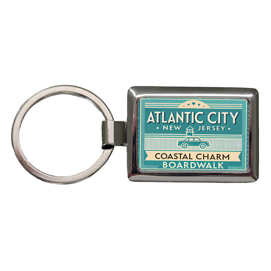 Atlantic City NJ Boardwalk Travel Vacation Stamp Rectangle Metal Keychain