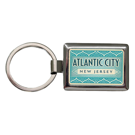 Atlantic City NJ New Jersey Travel Vacation Stamp Rectangle Metal Keychain