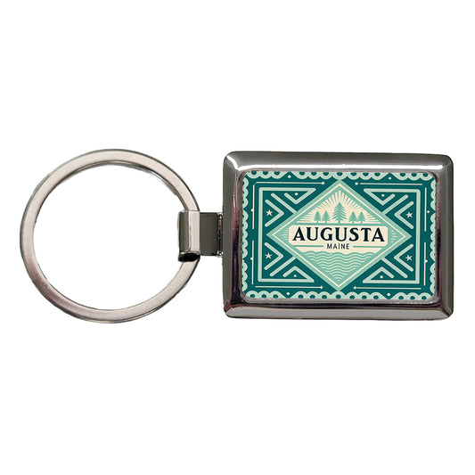 Augusta MA Maine Travel Vacation Stamp Rectangle Metal Keychain