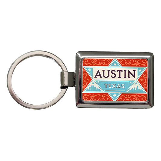 Austin TX Texas Star Travel Vacation Stamp Rectangle Metal Keychain