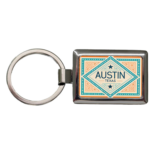 Austin TX Texas Travel Vacation Stamp Rectangle Metal Keychain