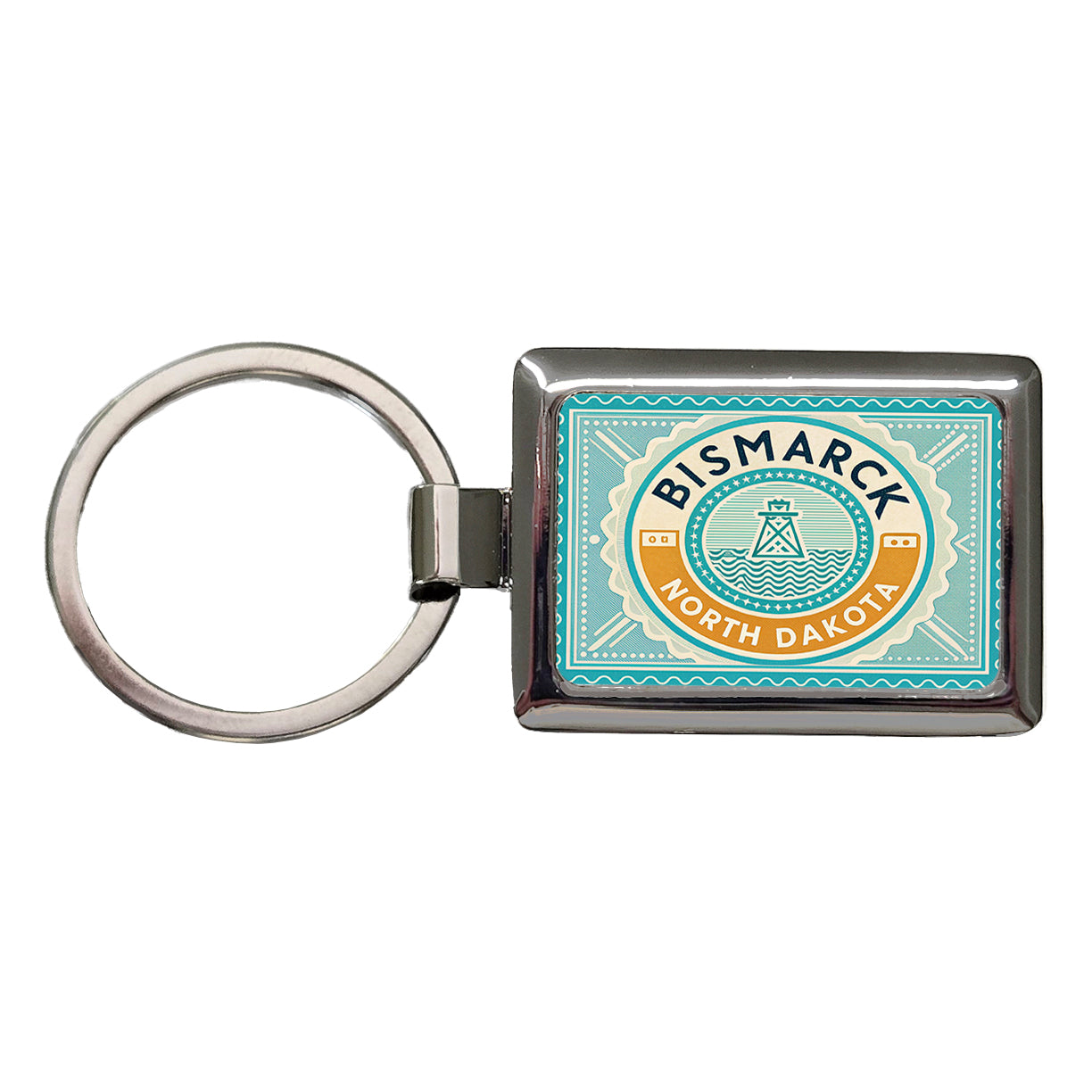 Bismarck ND North Dakota Travel Vacation Stamp Rectangle Metal Keychain
