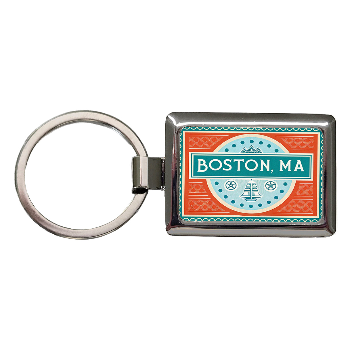 Boston MA Massachusetts Travel Vacation Stamp Rectangle Metal Keychain