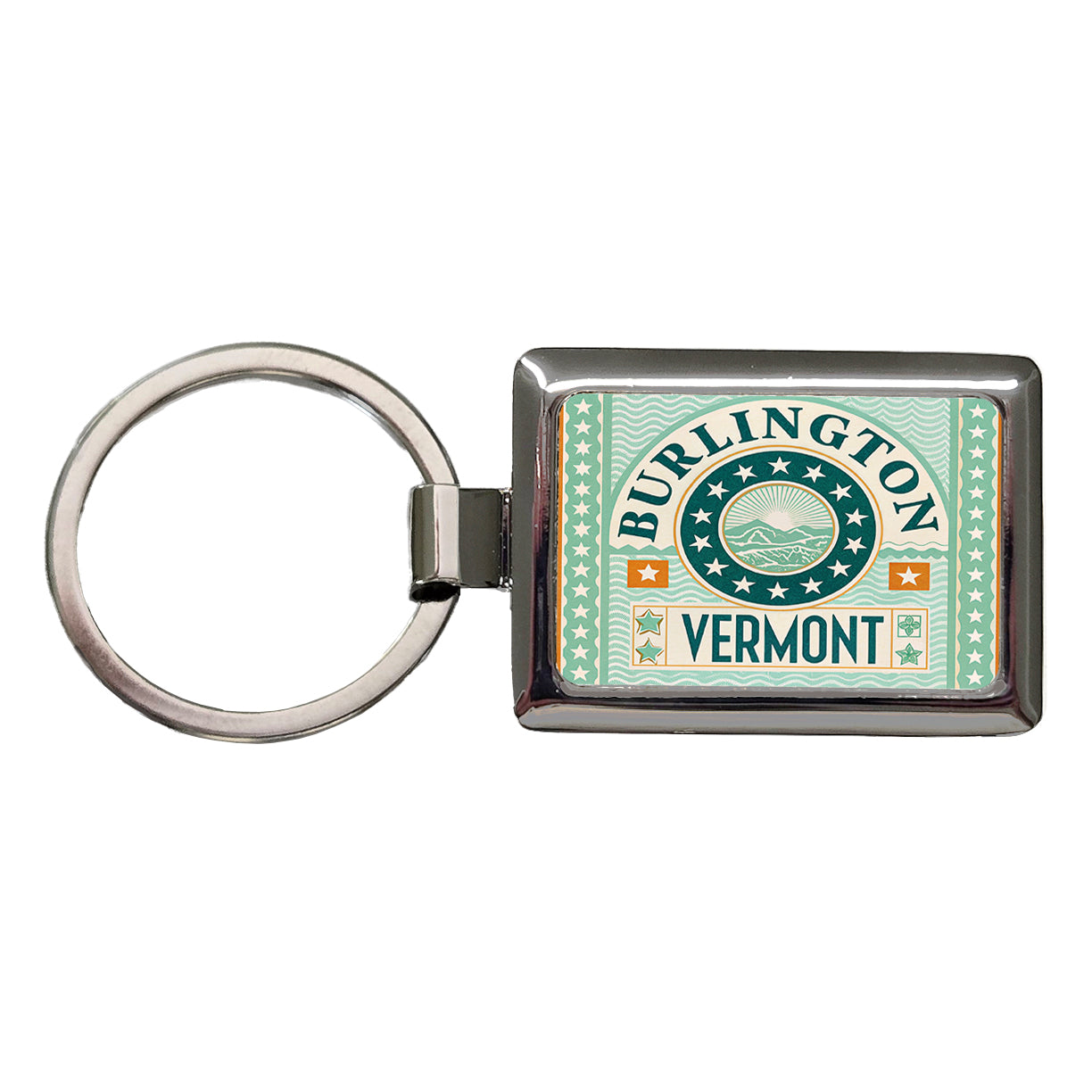 Burlington VT Vermont Travel Vacation Stamp Rectangle Metal Keychain