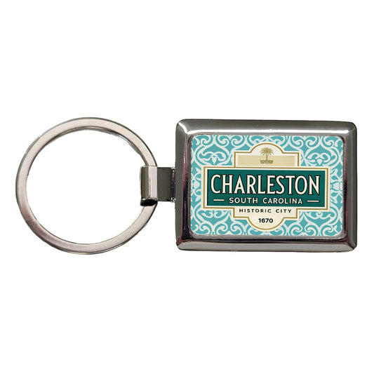 Charleston SC South Carolina Travel Vacation Stamp Rectangle Metal Keychain
