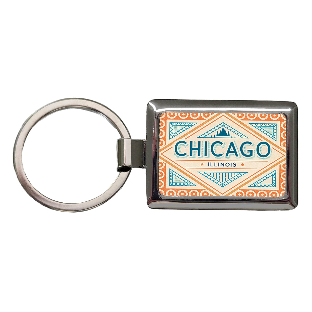 Chicago IL Illinois Travel Vacation Stamp Rectangle Metal Keychain