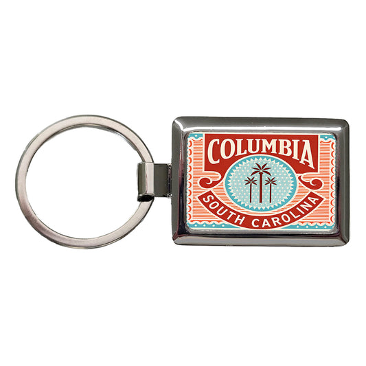 Columbia SC South Carolina Travel Vacation Stamp Rectangle Metal Keychain