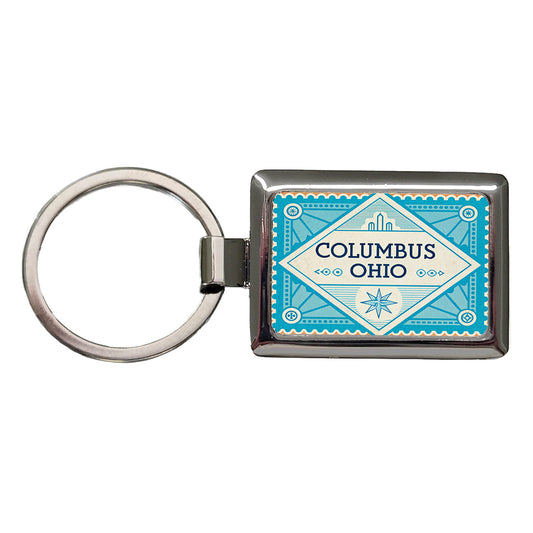 Columbus OH Ohio Travel Vacation Stamp Rectangle Metal Keychain