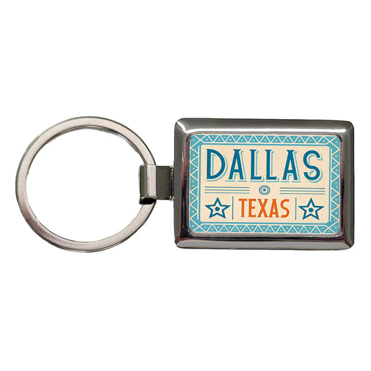 Dallas TX Texas Travel Vacation Stamp Rectangle Metal Keychain