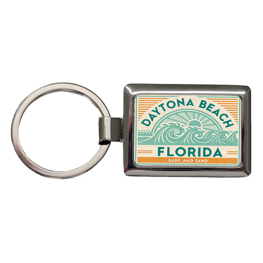 Daytona Beach FL Florida Surf and Sand Travel Vacation Stamp Rectangle Metal Keychain