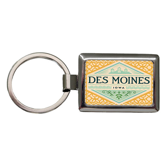 Des Moines IA Iowa Travel Vacation Stamp Rectangle Metal Keychain