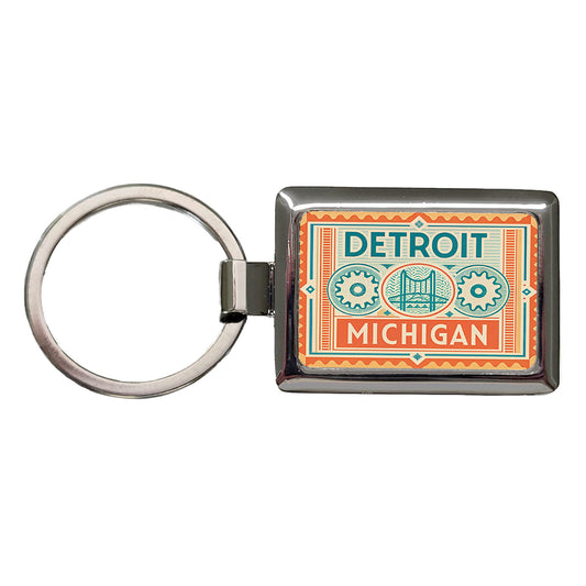 Detroit MI Michigan Travel Vacation Stamp Rectangle Metal Keychain