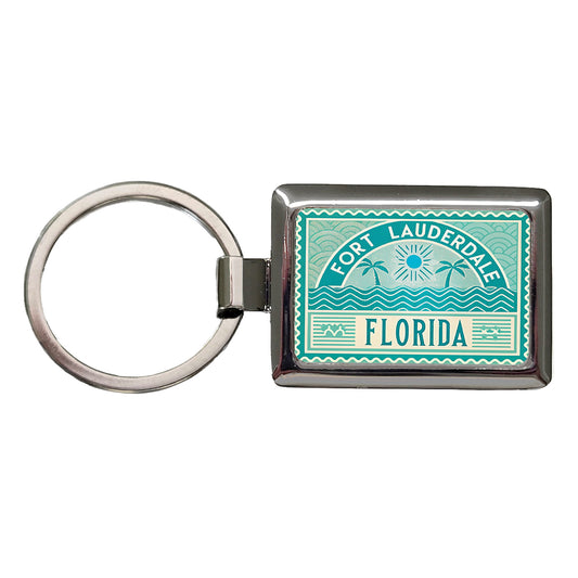 Fort Lauderdale FL Florida Travel Vacation Stamp Rectangle Metal Keychain