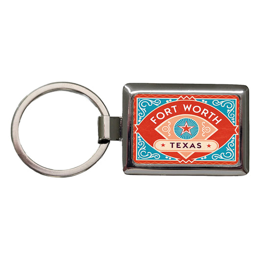 Fort Worth TX Texas Travel Vacation Stamp Rectangle Metal Keychain