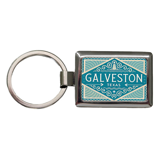 Galveston TX Texas Travel Vacation Stamp Rectangle Metal Keychain