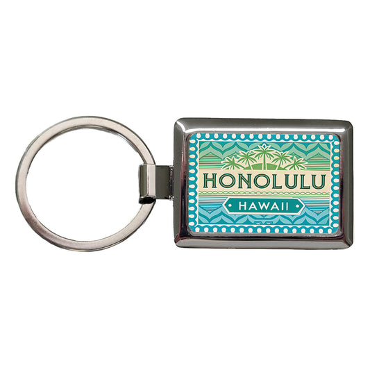 Honolulu HI Hawaii Travel Vacation Stamp Rectangle Metal Keychain
