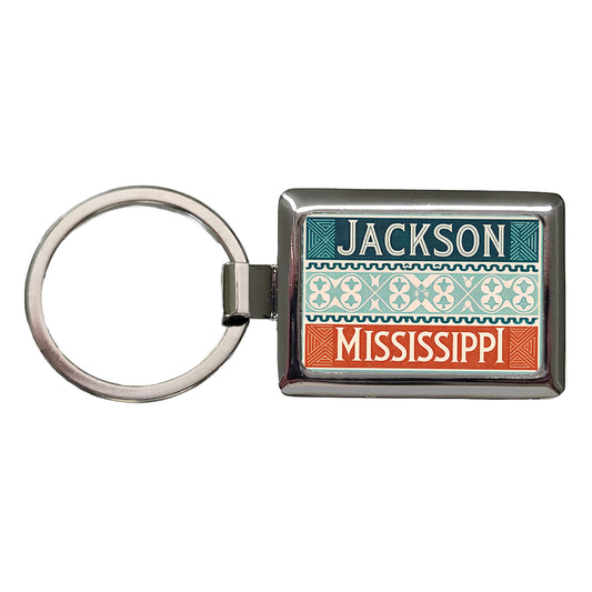 Jackson MS Mississippi Travel Vacation Stamp Rectangle Metal Keychain