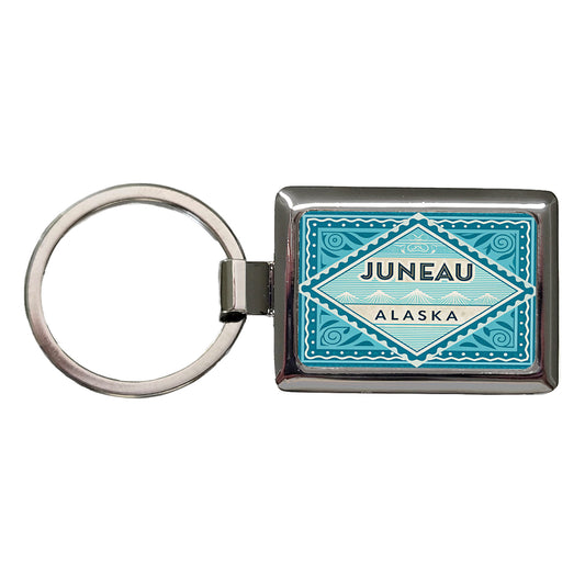 Juneau AK Alaska Travel Vacation Stamp Rectangle Metal Keychain