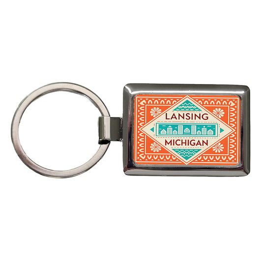 Lansing MI Michigan Travel Vacation Stamp Rectangle Metal Keychain