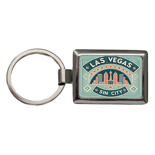Las Vegas Nevada NV Sin City Travel Vacation Stamp Rectangle Metal Keychain