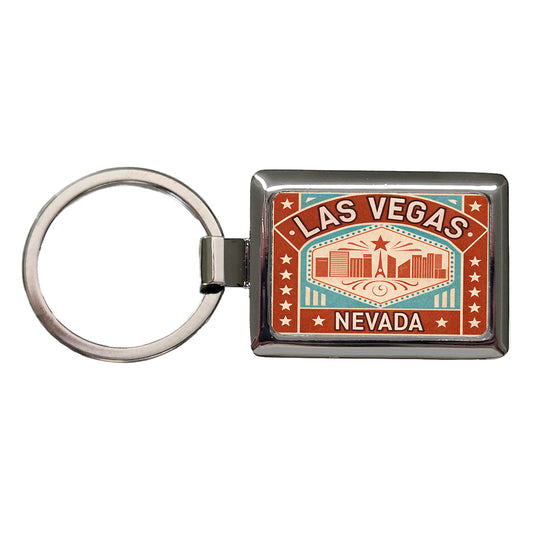 Las Vegas NV Nevada Skyline Travel Vacation Stamp Rectangle Metal Keychain