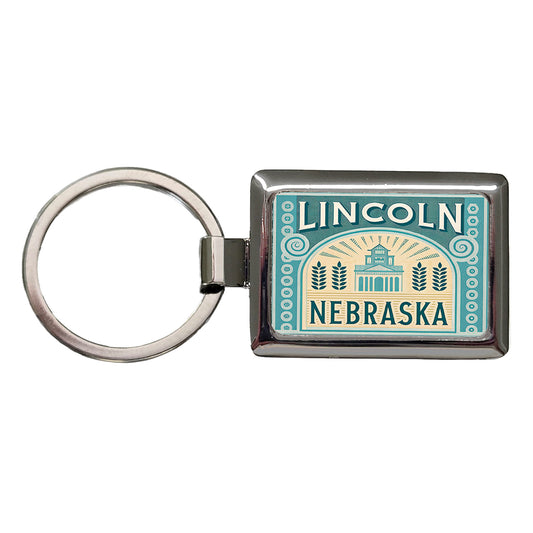 Lincoln NE Nebraska Travel Vacation Stamp Rectangle Metal Keychain