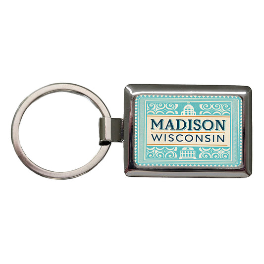 Madison WI Wisconsin Travel Vacation Stamp Rectangle Metal Keychain