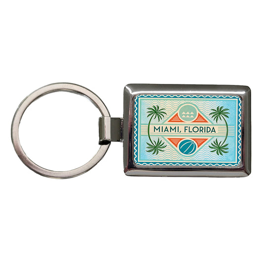 Miami FL Florida Travel Vacation Stamp Rectangle Metal Keychain