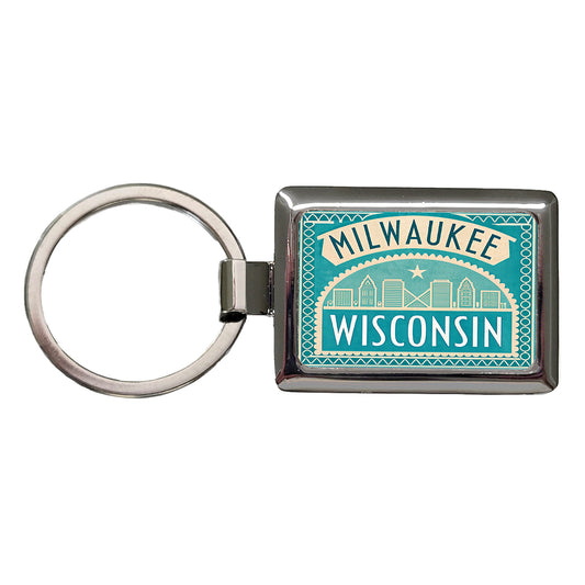 Milwaukee WI Wisconsin Travel Vacation Stamp Rectangle Metal Keychain