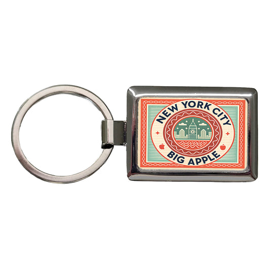 New York City NYC Big Apple Travel Vacation Stamp Rectangle Metal Keychain