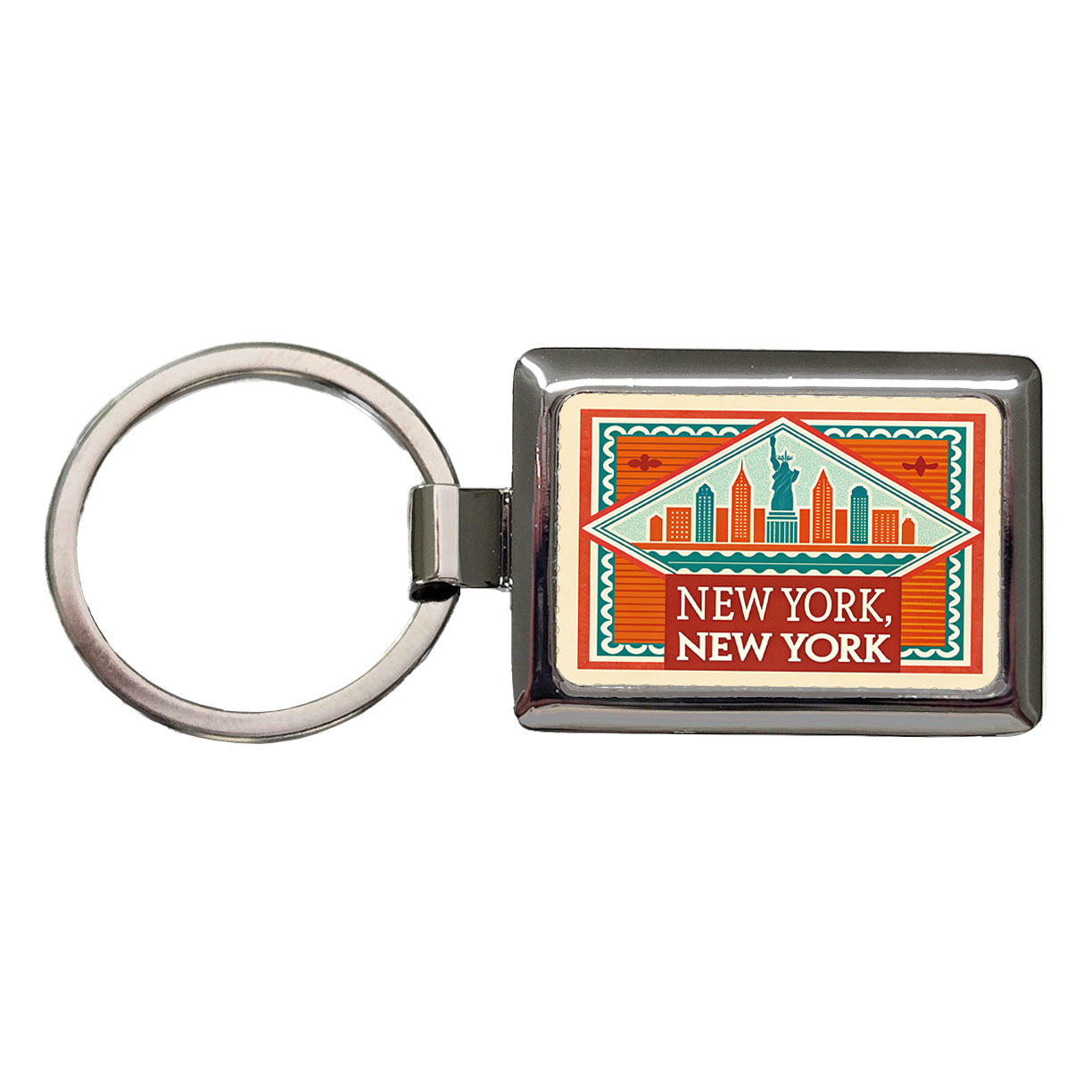 New York NY Skyline Travel Vacation Stamp Rectangle Metal Keychain