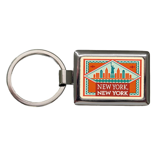 New York NY Skyline Travel Vacation Stamp Rectangle Metal Keychain