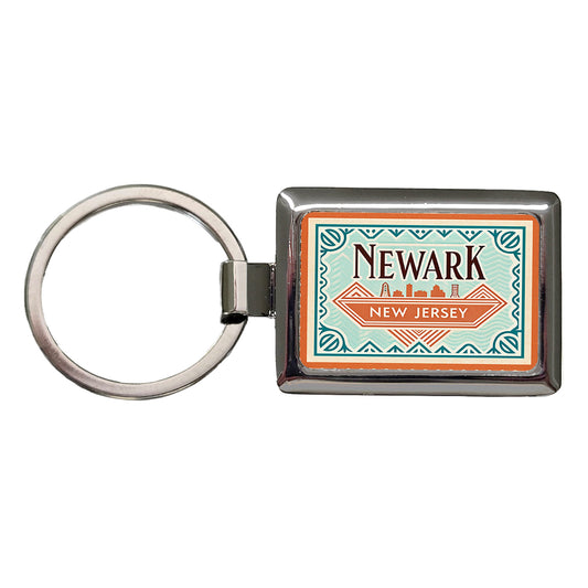 Newark NJ New Jersey Travel Vacation Stamp Rectangle Metal Keychain