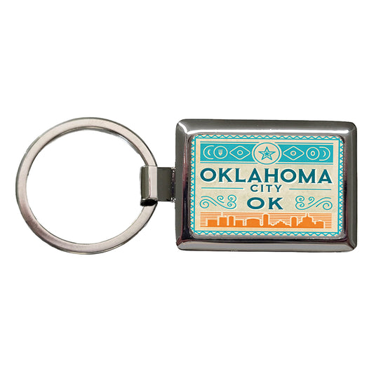 Oklahoma City OK Travel Vacation Stamp Rectangle Metal Keychain
