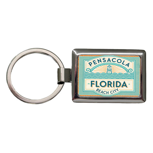 Pensacola FL Florida Beach City Travel Vacation Stamp Rectangle Metal Keychain