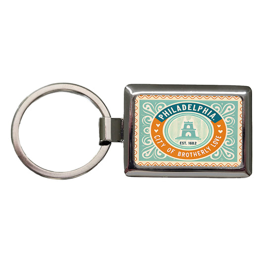 Philadelphia PA City of Brotherly Love Travel Vacation Stamp Rectangle Metal Keychain