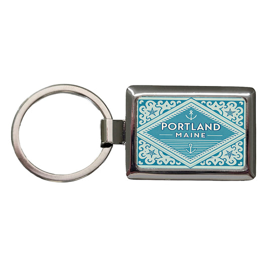 Portland ME Maine Travel Vacation Stamp Rectangle Metal Keychain
